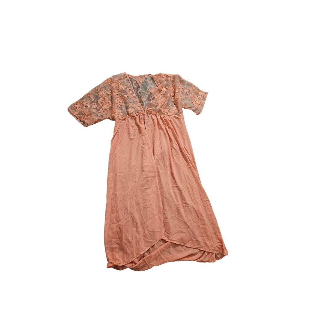 XL Short Sleeve Pink Floral Open Front Kimono